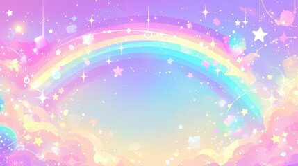 Poster - Immerse yourself in a vibrant rainbow fantasy world where pastel hues dance in a holographic illustration Delight in a cute cartoon girly backdrop complete with a dazzling sky painted in bri
