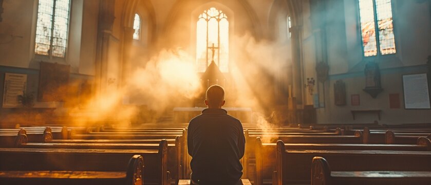 Alone in a chapel, a pious man