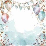 Fototapeta  - Watercolor background with balloons, bunting and floral elements