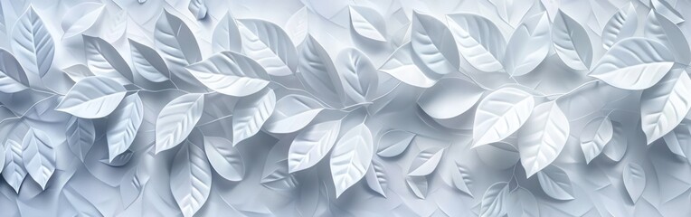 Wall Mural - Geometric Floral Leaves on White Tiles: Background Illustration for Banner or Panorama