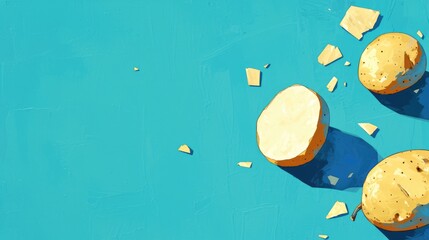 Canvas Print - A vibrant 2d illustration showcasing a solo potato set against a striking blue backdrop