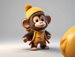 3d rendered illustration of a monkey , 3d puppet with a banana , 3d monkey cartoon Illustration  with a ball , teddy monkey with gift boxes