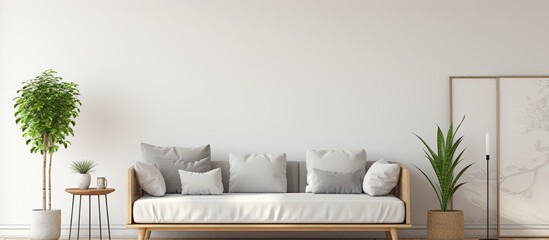 Wall Mural - A cozy living room with a sofa and a potted plant