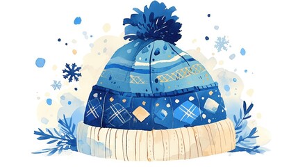 Sticker - A charming hand drawn doodle of a winter hat perfect for sketching a winter icon or using as a decorative element This delightful illustration is isolated on a white background and available