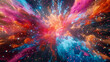 Abstract Explosion of colored powder on black background.