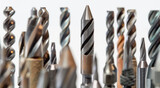 Fototapeta  - A wide range of metal turns and drill bits, including spools, internal turning blades, three-dimensional geometry, precision tools for work on various materials.