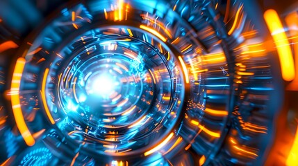 Aufkleber - Vibrant Blue Sci-Fi Tunnel with Futuristic Tech Patterns. Concept of High-Speed Data Transfer and Virtual Reality. Digital Art for Creative Projects. AI