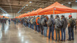 2. Job Fair: Under a canopy tent in a bustling convention center, job seekers patiently wait in line, resumes in hand, as they eagerly await the opportunity to speak with recruiter