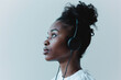 empathy and patience of a customer service representative wearing a headset, listening attentively to a customer's concerns, against a pristine white background, exemplifying the h