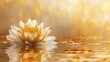 banner background Theravada New Year Day theme, and wide copy space, An elegant illustration of a golden lotus flower, symbolizing purity and enlightenment, with a serene background,