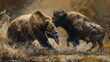 Dynamic Bear and Bison Painting