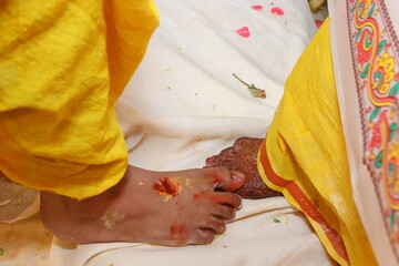 Wall Mural - a snapshot of a ritual in Telugu wedding ceremony