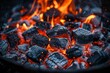 A striking photograph of glowing embers and vivid flames within a barbecue grill, capturing the intensity and heat of a live fire