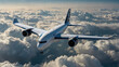 airplane in the sky seen from behind with copy space in the top and a clipping path in the plane