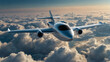 airplane in the sky seen from behind with copy space in the top and a clipping path in the plane