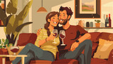 Fototapeta Londyn - Smiling couple drinking a glass of red wine in their
