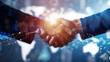 © 沈军 贡 - Businessmen handshake global stock market graph bar chart Digital innovative technology internet communication agreement partnership teamwork concept transformed