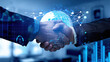 © 沈军 贡 - Businessmen handshake global stock market graph bar chart Digital innovative technology internet communication agreement partnership teamwork concept transformed