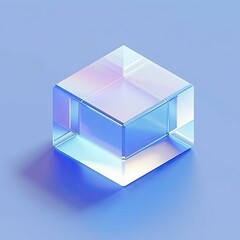 3d rendering of a glass cube on a blue background