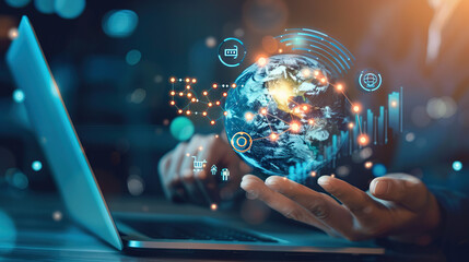 global business tech, connect international world market. concept of economic development communication and solutions to network digital technology, future internet, and worldwide invest