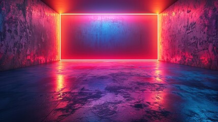 abstract neon lights space glowing room background blue modern technology floor black interior stage dark