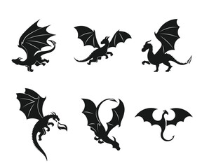 Wall Mural - Japanese dragon silhouettes set dragon tattoo, japanese tattoo ,china, dragon eps10