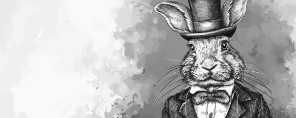 Poster - Mr Rabbit in top hat and suit portrait sketch hand drawn in doodle style. vector simple illustration
