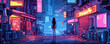 girl in a cyberpunk city dressed in anime vector cartoon cyberpunk. vector simple