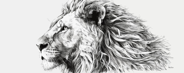 Canvas Print - Lion portrait lion head sketch hand drawn engraving style Wild animals Vector illustration