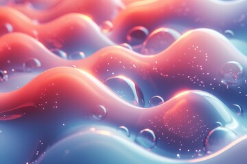 Poster - A mesmerizing liquid landscape of blue and red tones interwoven with bubbles creates a sense of calm and wonder