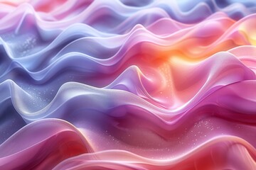 Poster - Beautifully rendered silk waves flow in a seamless pattern with soft pastel hues, evoking tranquility