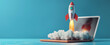 © A B design - rocket flying out of laptop, start up growing concept, crypto generation concept