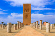 Rabat, Morocco. Hassan Tower a popular tourist attraction and a UNESCO World Heritage Site.