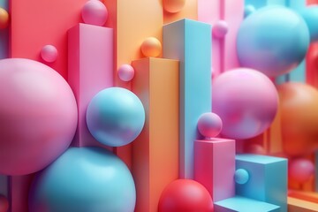 Poster - A lively image with a playful arrangement of geometric shapes in bold colors creating a fun and modern look