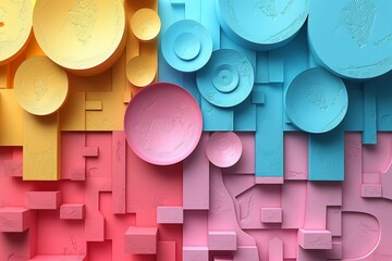 Poster - A creative and modern abstract design with geometric shapes in warm yellow and cool blue hues with textured surfaces