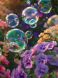Blossom Bubbles Vibrant Soap Bubbles Reflecting Flower Bed Colors