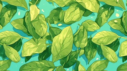 Wall Mural - A pattern featuring vibrant spinach leaves in a stylish 2d illustration