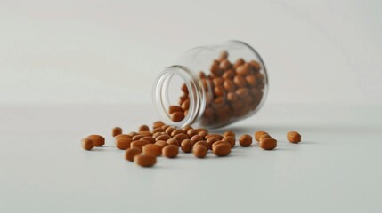 Sticker - Brown pills spilled from a glass bottle on a white surface