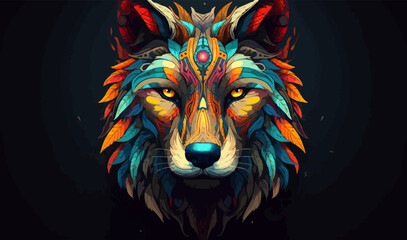 Wall Mural - Tribal spirit animal wolf tshirt design colorful nature vector illustration