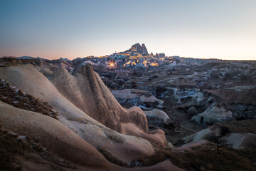 Wall Mural - Uchisar castle in Cappadocia at evening