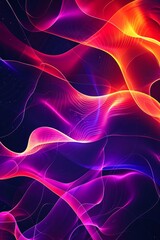 Fototapete - Vivid Neon Waves Flowing Across a Dark Background in a Digital Graphic Representation