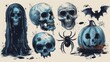 In this set, you'll find Halloween themed symbols including a speech bubble, a bone, a spider, a skull, a pumpkin, and spray textures for decoration, street art, and halloween.
