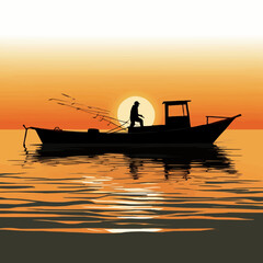 Wall Mural - Fishing boat silhouette. Vector illustration