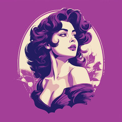 Wall Mural - risograph purple vintage woman vector illustration