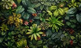 Fototapeta  - Capture the rare plant habitat from a high-angle view, portraying intricate details of indigenous flora and fauna in vivid watercolor