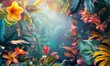 Capture the vibrancy and depth of an eye-level angle viewpoint in Traditional Art Medium Portray an uncommon botanical collection with vibrant watercolor strokes, bringing life to the unique flora