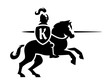 Knight riding a horse with a spear in his hand logo.