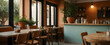 Mediterranean Mingle: A Greek-Inspired Cafe with Terracotta Pots and Olive Branch, Featuring Realistic Interior Design and Nature Photography