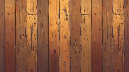 Wall Mural - A detailed textured material featuring an old wooden texture made up of planks serves as the cover for a UI game background This pattern in a cartoon style is isolated for a unique 