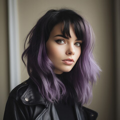 Wall Mural - young woman with purple and black colored hair